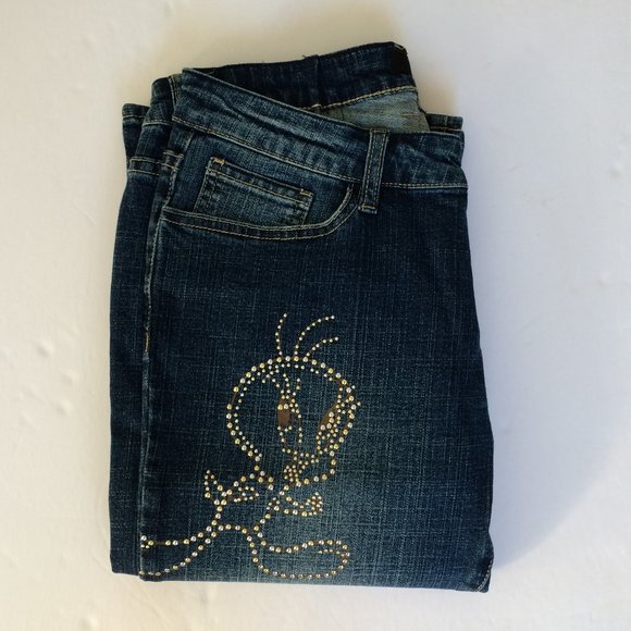 Lot 29 Looney Tunes Boot Cut Womens Jeans Sz 9 x 32 Studded Tweety Bird Denim - Picture 8 of 8